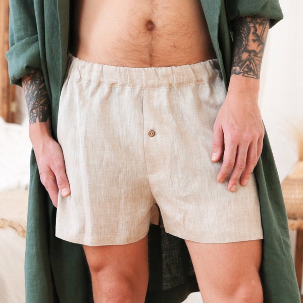 Mens linen underwear, gift for him, Boxer for men, Mans organic clothes, Sleep shorts, Basic shorts, Natural shorts