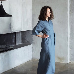 Long linen kimono, Linen loungewear, Gift for her,  Wedding robe, Natural linen robe, Bathrobe, Gown sleepwear, Bohemian cardigan