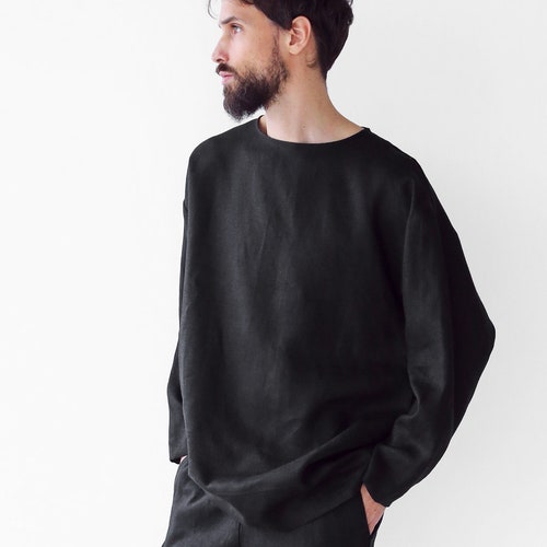 Mens Linen Oversize Sweatshirt Black 