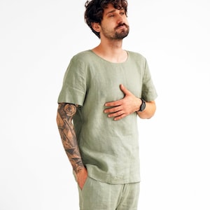 Mens linen t-shirt Summer t-shirt Shirt for men Beach t-shirt Olive t-shirt Natural shirt Gift for him Natural shirt Bestseller t-shirt