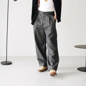 Wide mens linen palazzo pants with pleats, High-waist wide linen joggers, Mens trousers, Loose fit pants, Baggy pants image 1