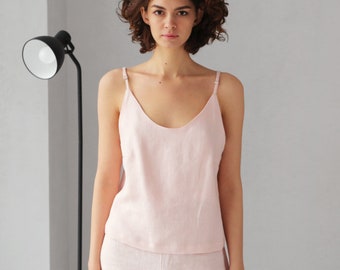 Linen tank top, Strap linen top, Simple minimal top, Natural linen top, Pink sleeveless top
