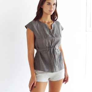 Womens linen top, Dark grey linen tunic, Organic t-shirt, Blouse, Flax women t-shirt, Pajama, Gift for her, Flax shirt, Dark grey t-shirt