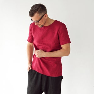 Mens linen t-shirt, Summer t-shirt, Shirt for men, Organic clothes, Stylish t-shirt, Red t-shirt, Basic t-shirt, Gift for him