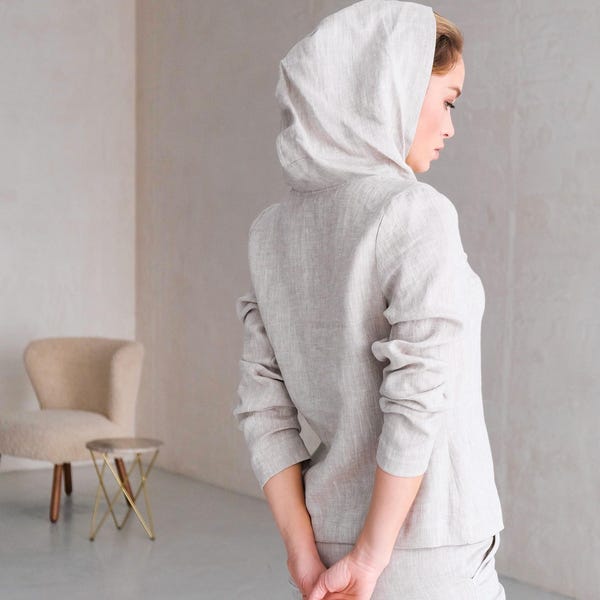 Linnen dameshoodie, zomerhoodie, linnen t-shirt, shirt voor vrouwen, natuurlijke kleur hoodie, vlas hoodie, cadeau voor haar, strandshirt, linnen stijl