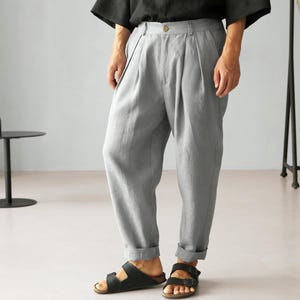Mens linen pants with pleats, Linen joggers, Mens trousers, Loose fit pants, Baggy pants