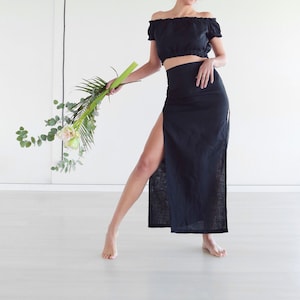 Maxi linen skirt, Long skirt, Black organic skirt, Summer skirt, Boho Gift for her, Skirt with slits, Linen dress, Handmade linen clothes