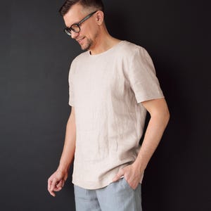 Mens linen t-shirt Summer shirt Shirt for men Stylish t-shirt Beige t-shirt Flax shirt Gift for him Beach t-shirt Outfit clothes