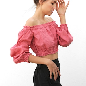 Off the Shoulders Linen Top Peach Tank Top Shoulder Peasant Top