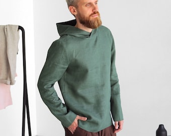 Mens linen hoodie, Summer green hoodie, Sweatshirt, Shirt for men, Flax t-shirt, Gift for him, Beach shirt, Linen style
