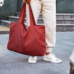 Linen tote bag, Zero waste, Beach bag, Organic linen shopper, Vegan bag image 1