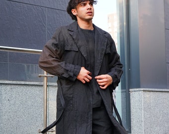 Mens long trench, Linen cardigan, Linen cape, Linen Jacket, Long coat, Linen robe