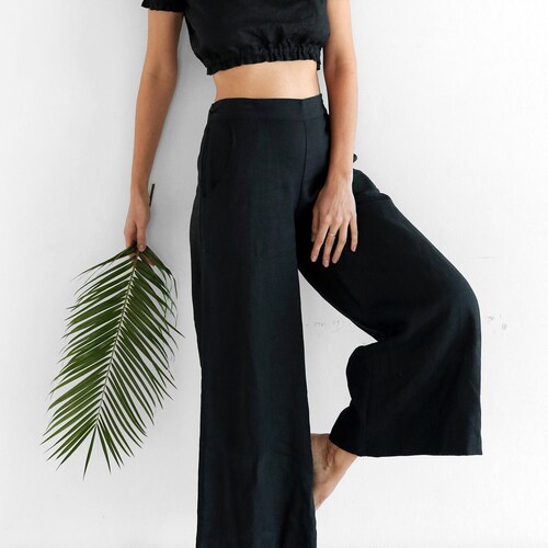 Сulottes linen pants, Linen trousers, Natural flax pants, capri pants, loose linen pants for woman, jogger, wide pants, black trousers