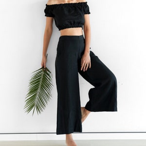 Culottes linen pants, Linen trousers, Natural flax pants, capri pants, loose linen pants for woman, jogger, wide pants, black trousers