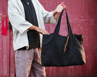 Linen tote bag, Zero waste, Beach bag, Organic linen shopper, Vegan bag