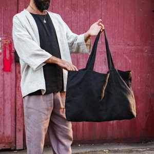 Linen tote bag, Zero waste, Beach bag, Organic linen shopper, Vegan bag