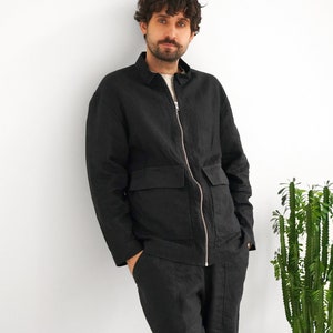 Mens linen bomber jacket, Summer cardigan, Bomber jacket, Black bomber jacket, Gift for him, Linen jacket, Linen coat image 1
