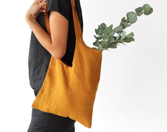 Linen tote bag, Zero waste, Beach mustard bag, Organic linen shopper, Vegan bag, Canvas handbags, Linen shopper