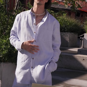 Mens relaxed linen shirt, Shirt for men, Natural color shirt, Classic handmade