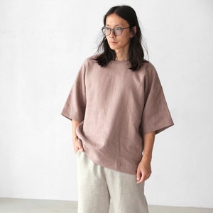 Mens linen t-shirt, Oversize t-shirt, Wide sleeve t-shirt, Shirt for men, Relaxed Mens Latte t-shirt Gift for him, Beach linen shirt