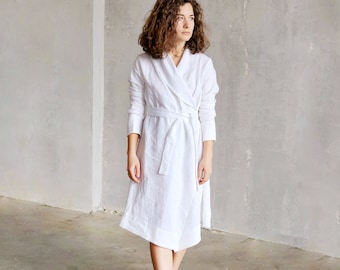 Womens linen bathrobe, Linen loungewear, White linen robe, Linen dress, Linen sleepwear, Loungewear, Spa robe, Wedding robe