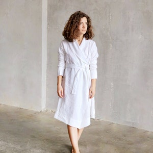 Womens linen bathrobe, Linen loungewear, White linen robe, Linen dress, Linen sleepwear, Loungewear, Spa robe, Wedding robe image 1