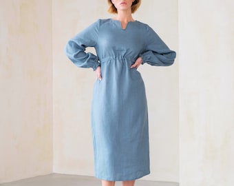 Summer linen dress, Blue-grey straight dress, Minimal linen dress, gift for women, Flax dress, beach linen dress,  minimalistic sundress