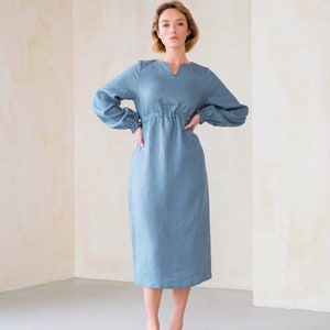 Summer linen dress, Blue-grey straight dress, Minimal linen dress, gift for women, Flax dress, beach linen dress,  minimalistic sundress