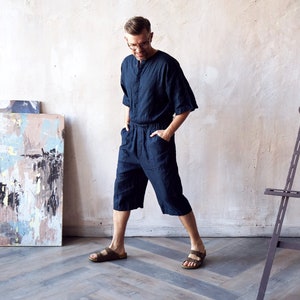 Mens linen jumpsuit, Mens overall, Mens romper, Jumpsuit for men, Blue coveralls, Gift for him, Natural linen jumpsuit, Linen romper