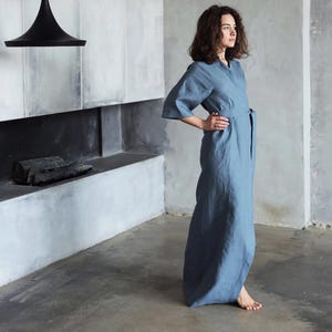 Long linen kimono, Linen loungewear, Gift for her,  Wedding robe, Natural linen robe, Bathrobe, Gown sleepwear, Bohemian cardigan