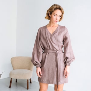 Linen kimono with pockets, Womens linen loungewear, Natural linen robe, Latte kimono, Linen dress , Bathrobe, Gown sleepwear, Spa robe