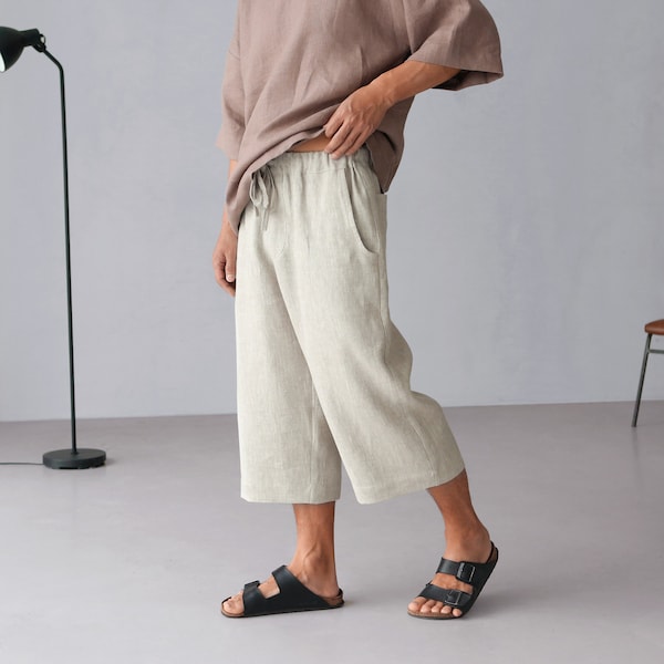 Mens loose linen pants, Cropped pants,  Loose Linen Shorts, Wild leg pants, Linen joggers, Mens trousers, Summer pants, Yoga pants