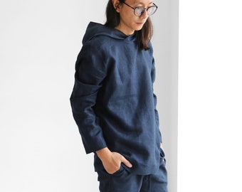 Felpa con cappuccio in lino da uomo, felpa con cappuccio estiva, t-shirt in lino, camicia per uomo, camicia di colore blu scuro, felpa con cappuccio in lino, regalo per lui, camicia da spiaggia, stile lino