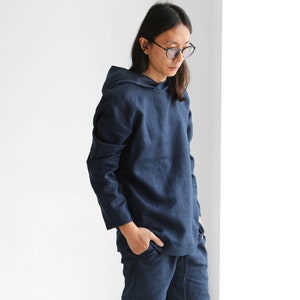 Mens linen hoodie, Summer hoodie, Linen t-shirt, Shirt for men, Dark blue color shirt, Flax hoodie, Gift for him, Beach shirt, Linen style