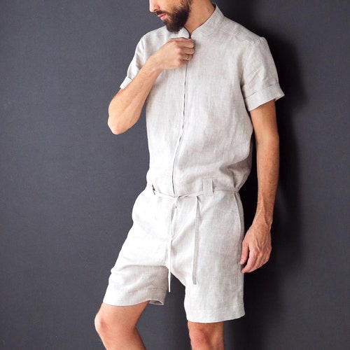 Mens linen jumpsuit, Mens overall, Mens romper, Jumpsuit for men, Black coveralls, Gift for him, Natural linen jumpsuit, Linen romper