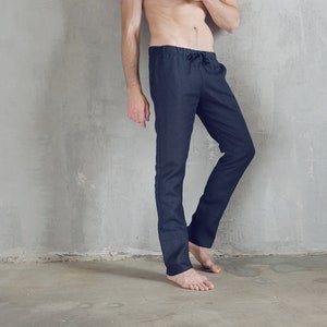 Mens Linen Pants Lounge Pants Pants for Men Dark-blue - Etsy