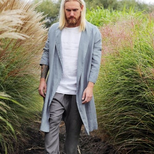 Mens Linen robe, Natural loungewear, Linen coat, Linen loungewear, Spa robe