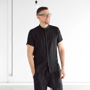 Mens Sleeveless Linen Shirt Black Shirt for Men Sleeveless - Etsy
