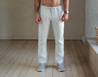 Linen pants for men, Beige Lounge pants, Linen trousers, Mans organic pants, Natural Flax trousers, Pajama pants, Spring Summer trousers