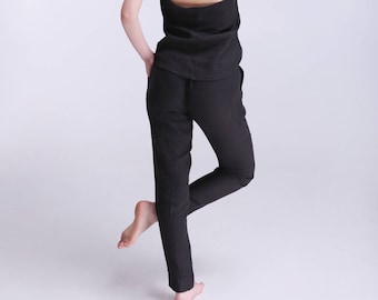 Black linen pants, Summer pants, Womens pants, Black pants, Pajama pants for woman, Linen jogger, Linen loungewear, Yoga pants linen