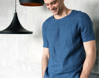 Mens linen t-shirt, Summer t-shirt, Shirt for men, Organic clothes, Stylish t-shirt, Blue t-shirt, Basic t-shirt, Beach t-shirt