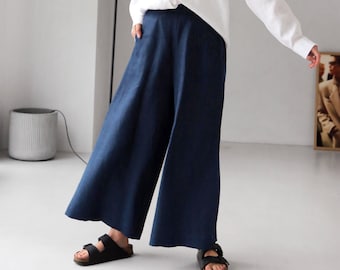 Culottes linen pants, Linen trousers, Natural flax pants, Capri pants, Loose linen pants for woman, Jogger pants