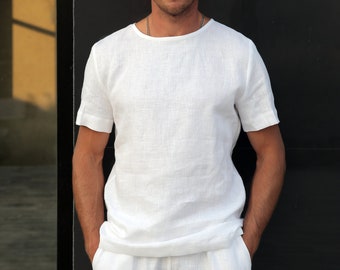 Mens linen t-shirt, Summer t-shirt, white t-shirt, Shirt for men, Basic t-shirt, Mens organic clothes, Stylish t-shirt, Natural shirt