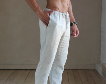 Linen pants for men, Beige Lounge pants, Linen trousers, Mans pants, Natural Flax trousers, Pajama pants, Spring Summer trousers