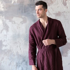 Linen bathrobe, Mens linen bathrobe, Burgundy spa robe, Dressing gown men, Natural bathrobe, Housecoat, Mens robe, Flax robe, Linen gown image 2