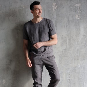 Linen mens costume, Gift for men, Man&#39;s kit, Linen set, Linen pants, Grey linen set, Pants for men, Mens costume, Men&#39;s linen pajama