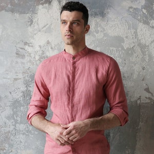 Mens linen shirt,  Shirt for men, Wedding shirt, Pink shirt, Flax t-shirt flax shirt, Gift for him, Beach shirt, Spring - Summer