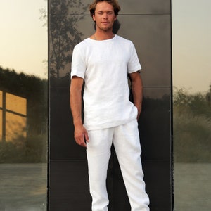 White mens linen pants, Lounge pants, Pants for men, Mans white pants, Wedding linen pants, Drawstring pants, Summer pants