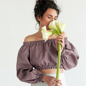 Off the shoulders linen top, Tank top, Shoulder Peasant Top, Linen Blouse, Crop Top, Boho ethnic, Organic blouse, Summer linen top