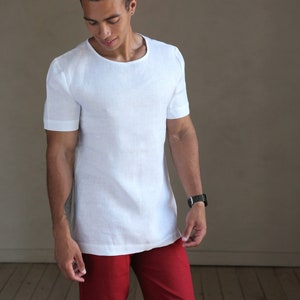 Mens Linen T-shirt, Summer T-shirt, White T-shirt, Shirt for Men, Basic ...